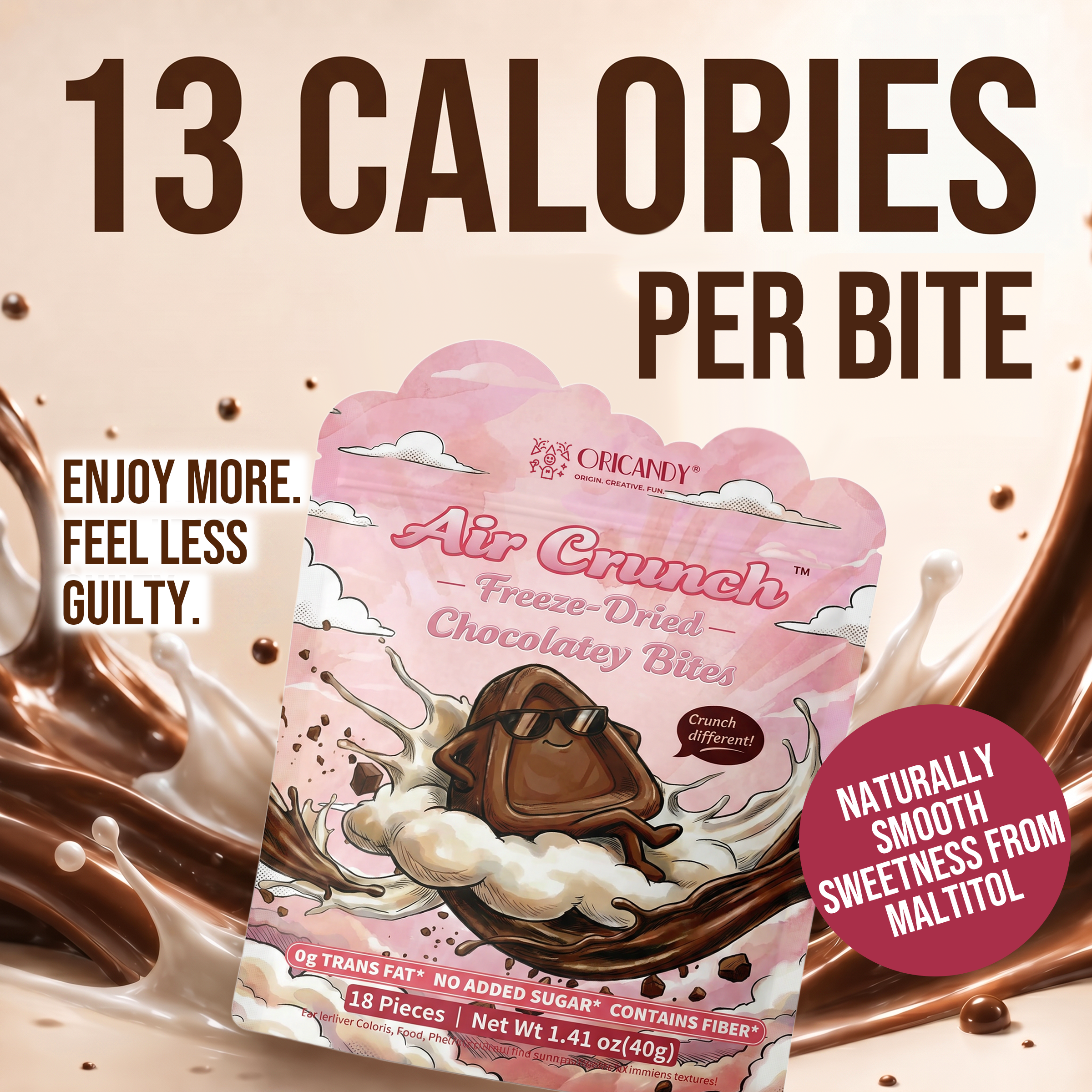 AirCrunchy Light Cloud Reduced Calorie Chocolate Bites – Good Source of Fiber, Crispy Texture, No Added Sugars, 18 Pieces
