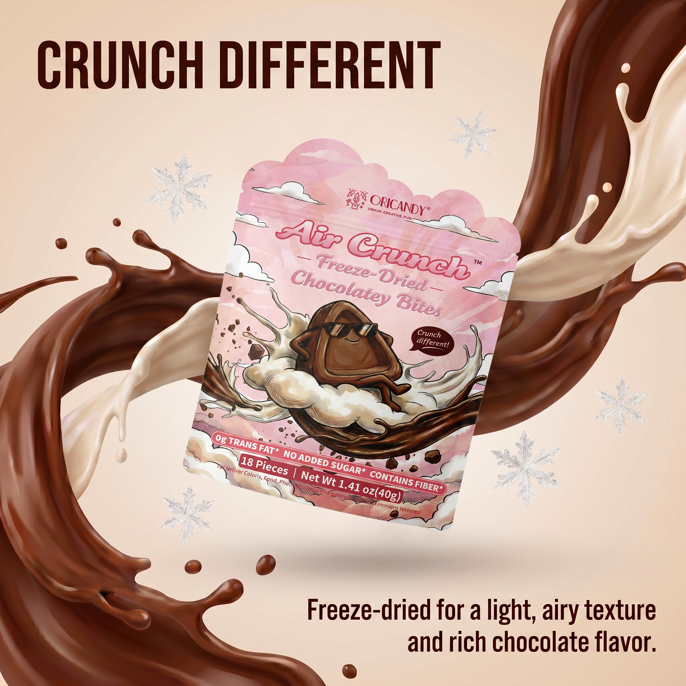 AirCrunchy Light Cloud Reduced Calorie Chocolate Bites – Good Source of Fiber, Crispy Texture, No Added Sugars, 18 Pieces